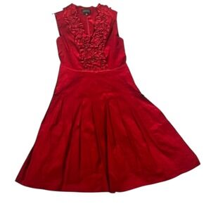 Adrianna Papell Petite 6P Red Ruffle Fit Flare Cocktail Party Dress